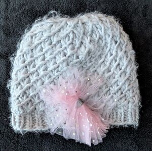 Vintage Toys R Us Little Girls Winter Hat Grey Tulle Bow Babies R Us Y2K